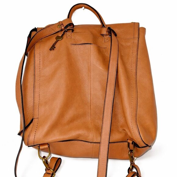 FOSSIL Parker Convertible Caramel Cowhide Leather ZB15151 Backpack Purse - Picture 2 of 5